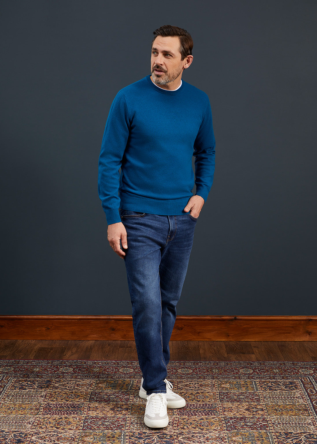 Men's Geelong Lambswool Crew Neck Jumper In Teal 