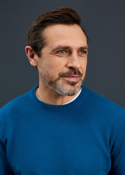 Men's Geelong Lambswool Crew Neck Jumper In Teal 