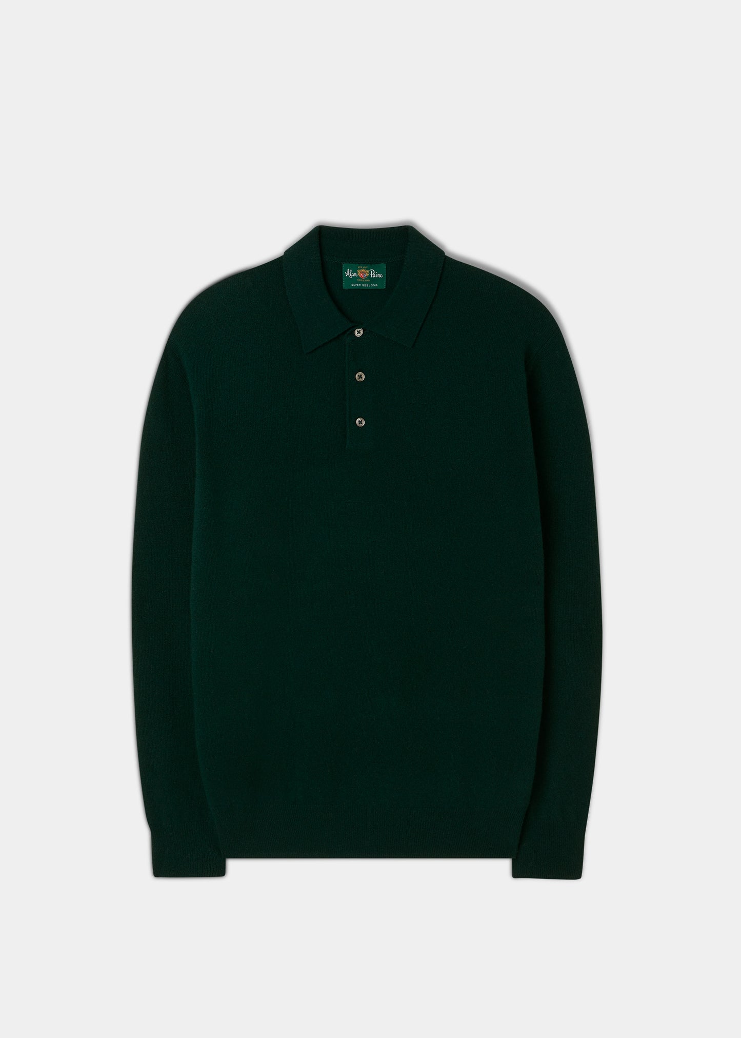 Men's Geelong Lambswool Long Sleeve Polo Shirt in Dark Olive