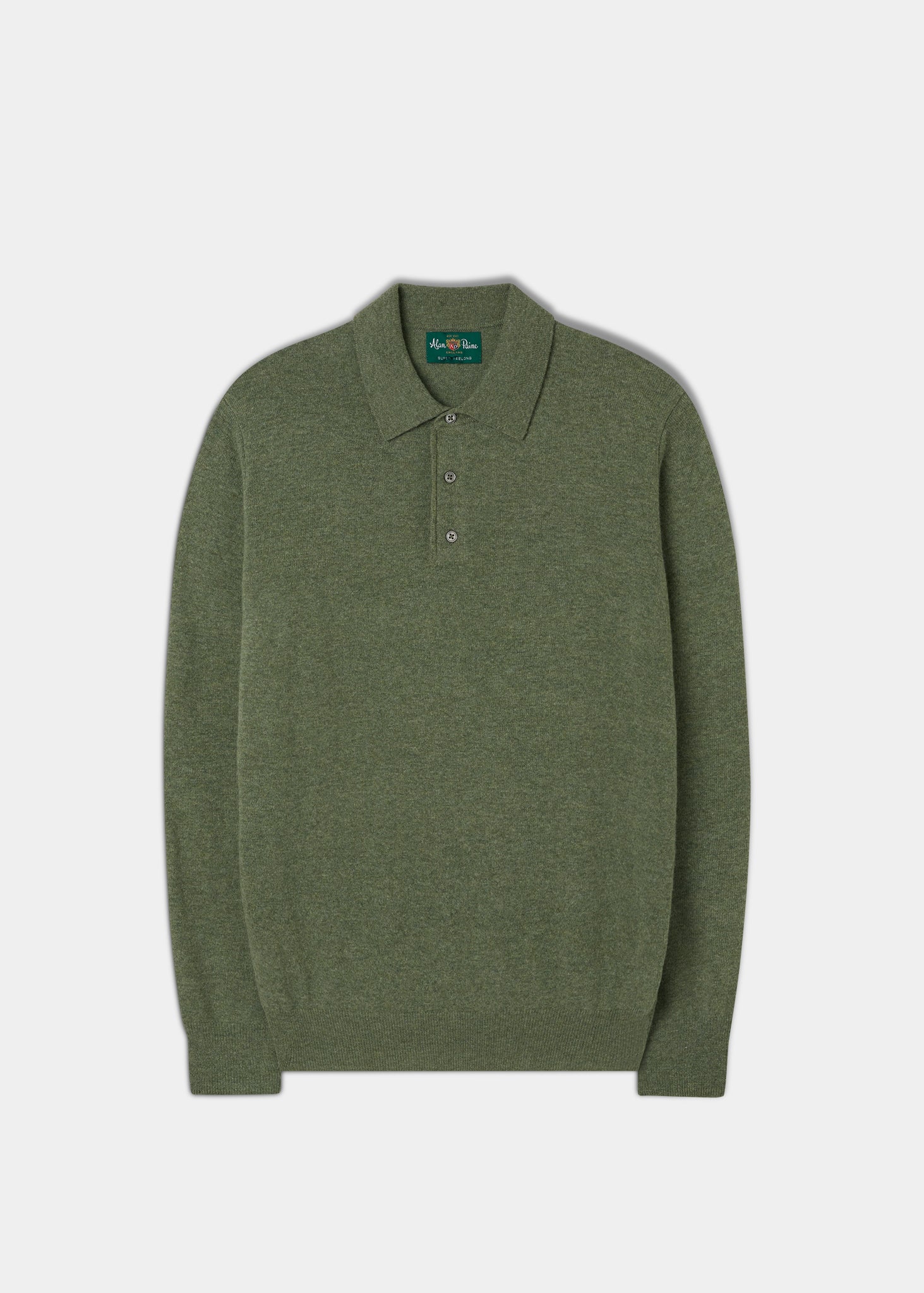 Men's Geelong Lambswool Long Sleeve Polo Shirt in Grass