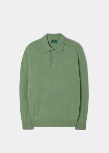 Men's Geelong Lambswool Long Sleeve Polo Shirt in Sage