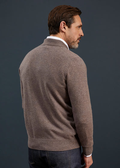 Men's Geelong Lambswool Long Sleeve Polo Shirt in Tobacco