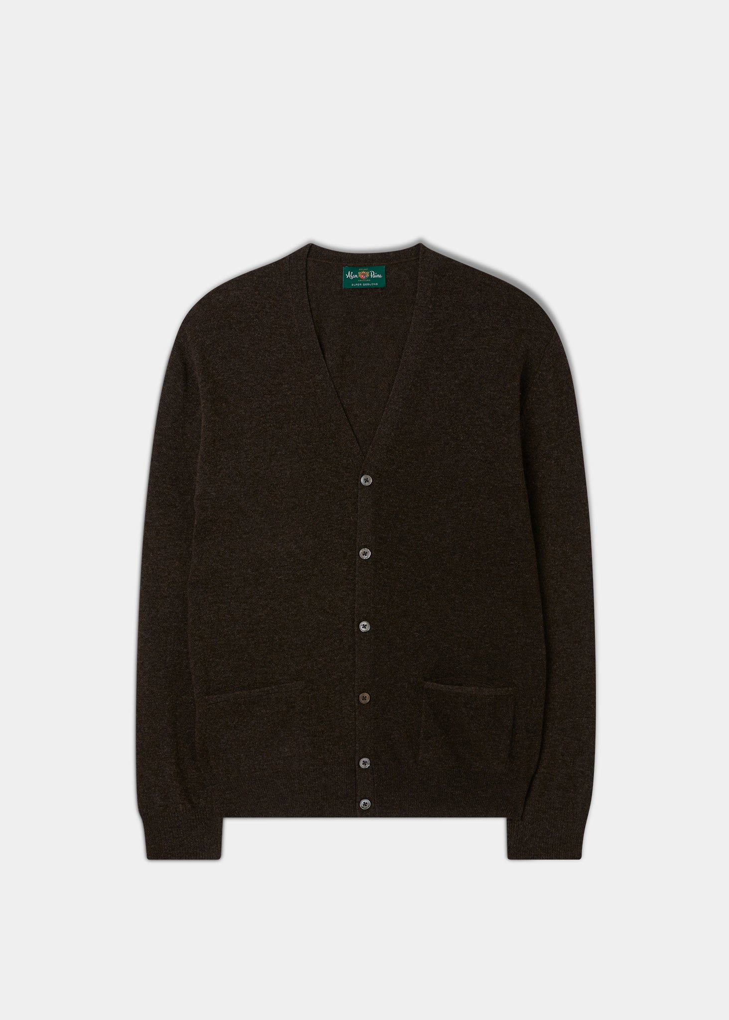 Men's Geelong Lambswool Cardigan in Chocolate