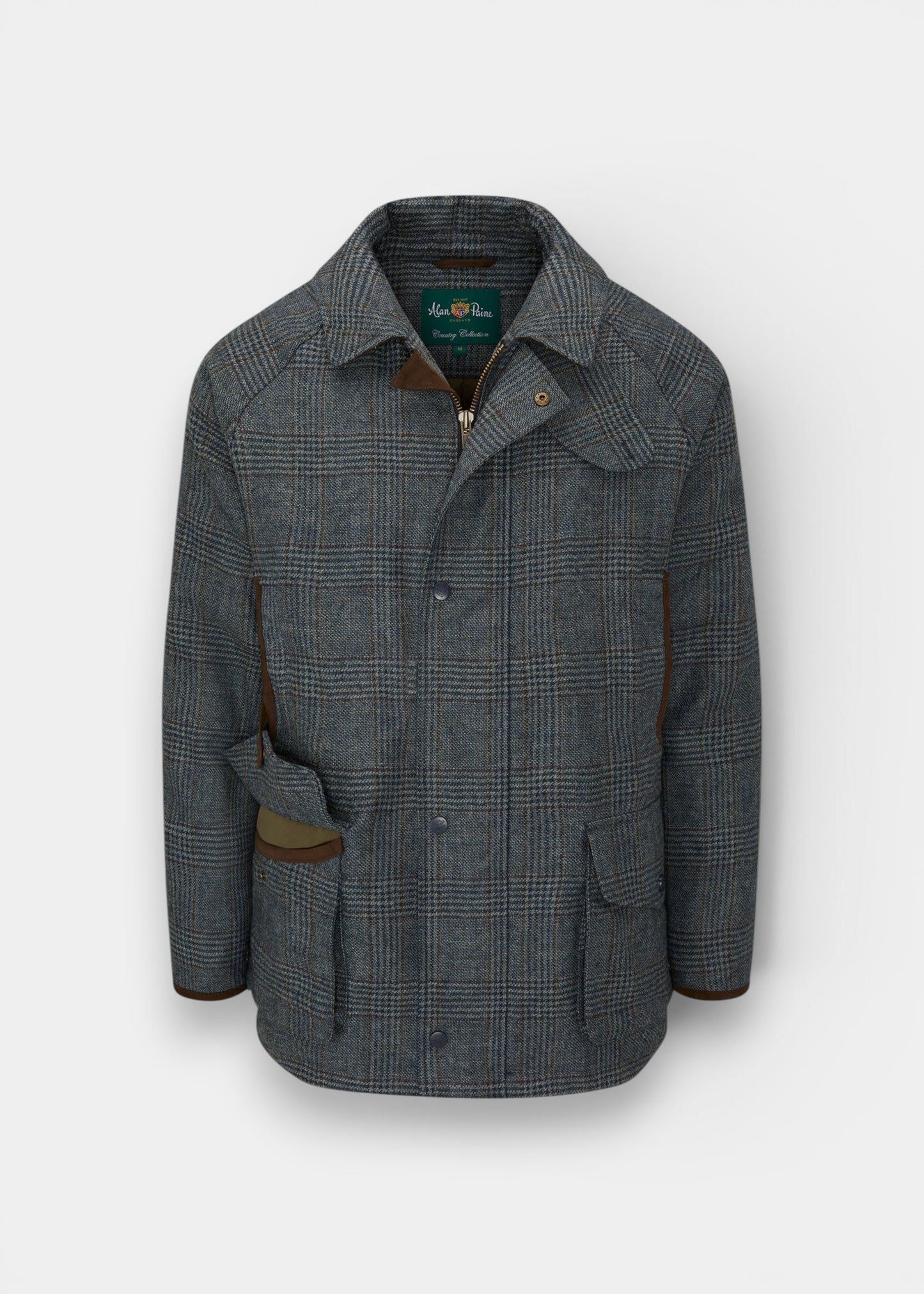 Surrey Men's Tweed Waterproof Coat in Blue Check  -  Shooting Fit
