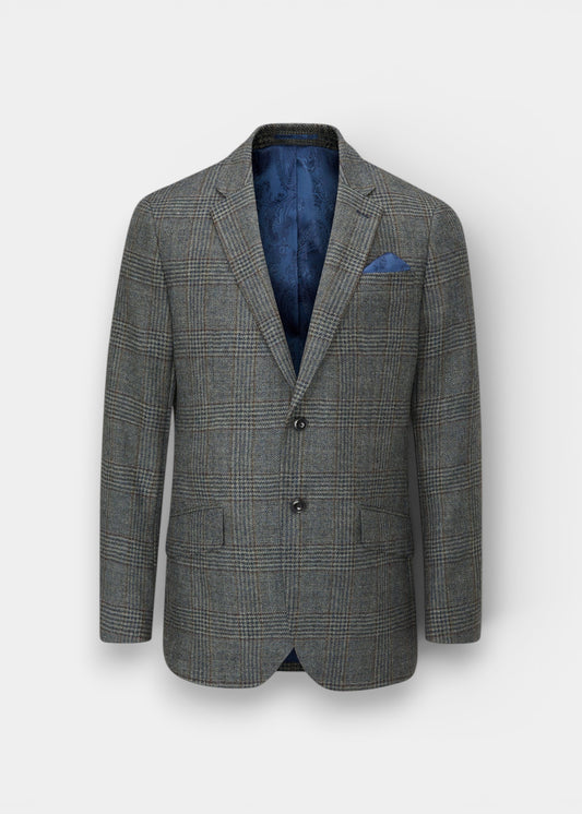 Surrey Men's Tweed Water Repellent Lined Blazer in Blue Check  -  Regular Fit