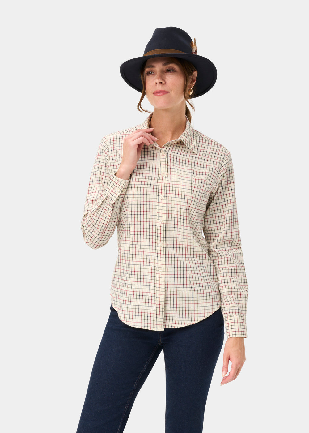 Bromford Ladies Cotton Shirt In Red Check - Regular Fit