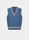 Chadbury Cable Cricket Slipover In Airforce & Cherry