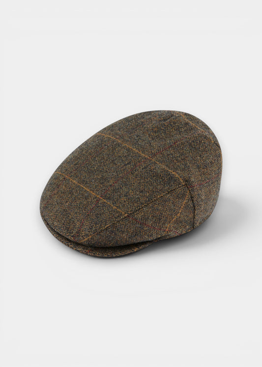 Combrook Men's Tweed Waterproof Flat Cap in Teak  -  Regular Fit
