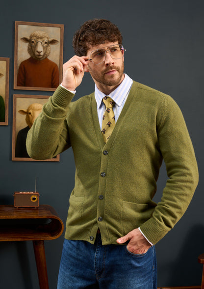 Cornwall-Lambswool-Carigan-Green-Bean