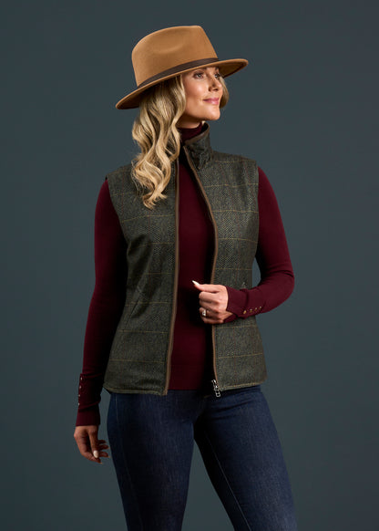 Didsmere Ladies Technical Tweed Gilet In Myrtle - Regular Fit