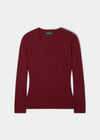 Isla Ladies Wool and Cashmere Vee Neck Jumper in Berry