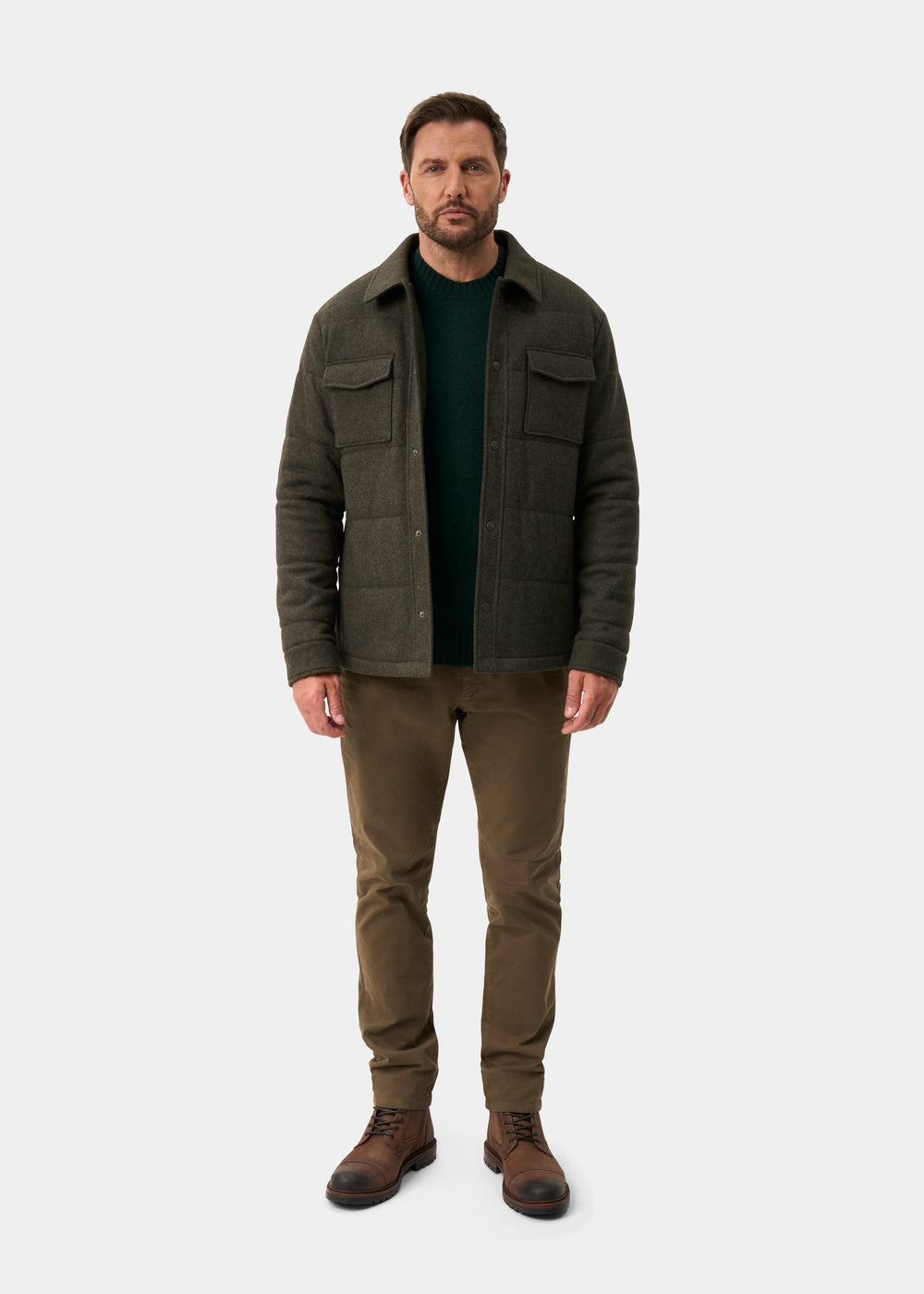 Richmond Men's Knitted Quilted Shacket In Olive