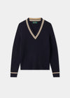 Ladies Cotton Cable Knit Cricket Jumper in Navy