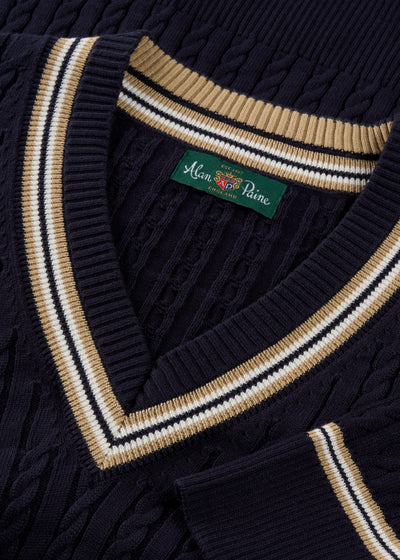 Ladies Cotton Cable Knit Cricket Jumper in Navy