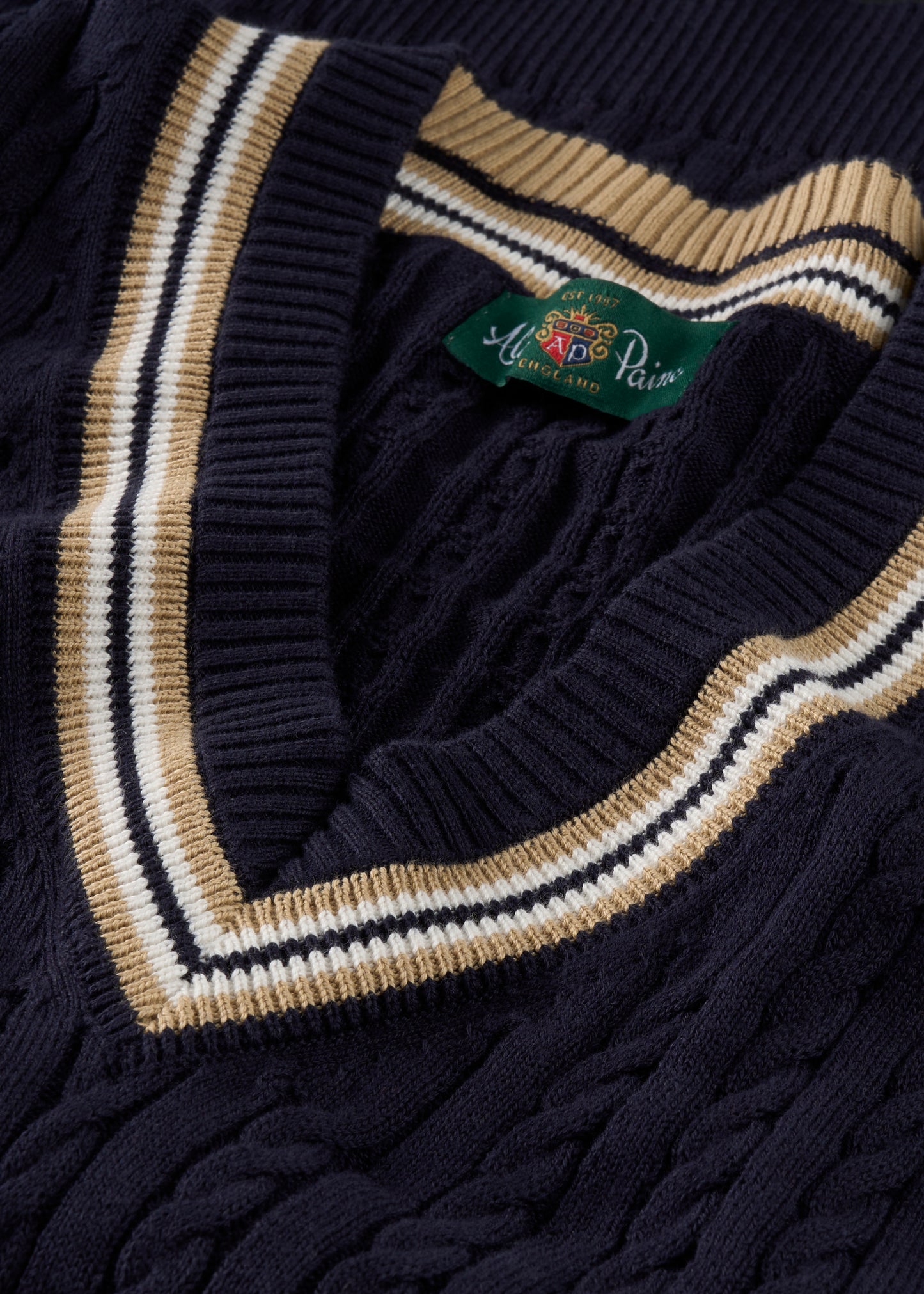 Ladies Cotton Cable Knit Cricket Jumper in Navy