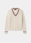 Ladies Cotton Cable Knit Cricket Jumper in White