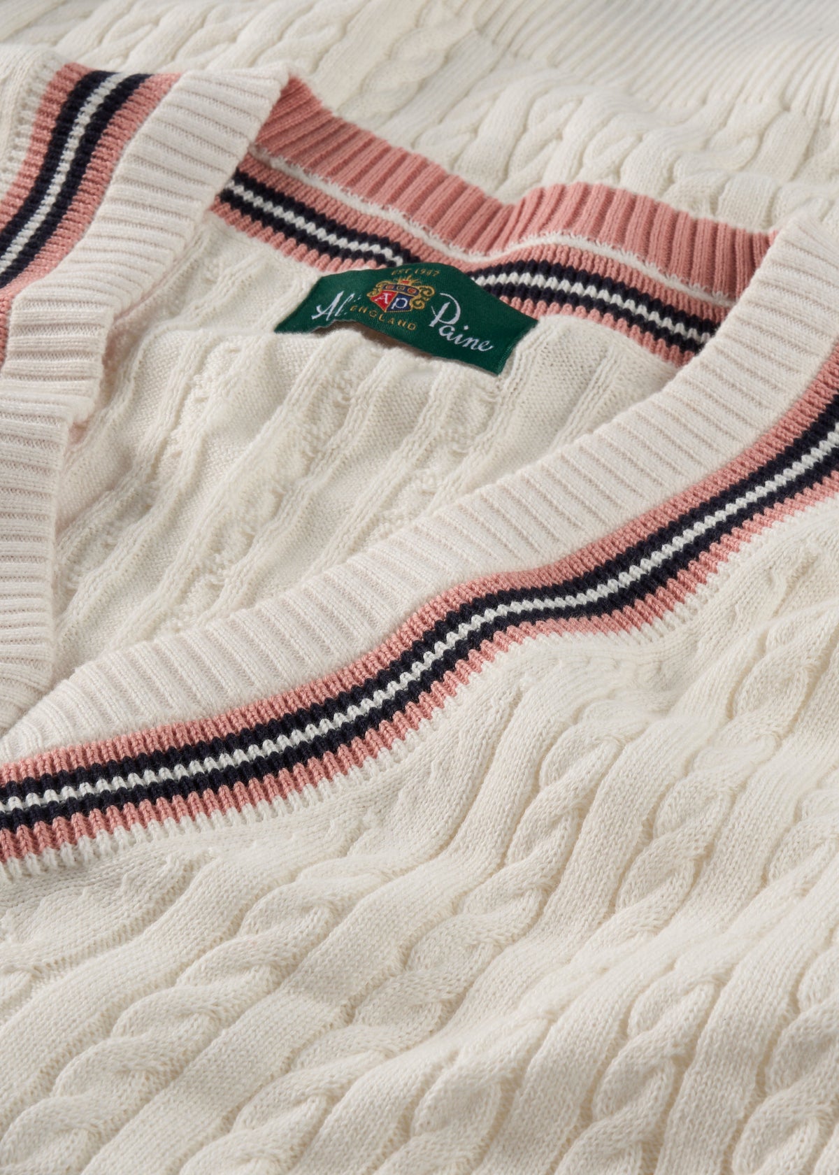 Ladies Cotton Cable Knit Cricket Jumper in White