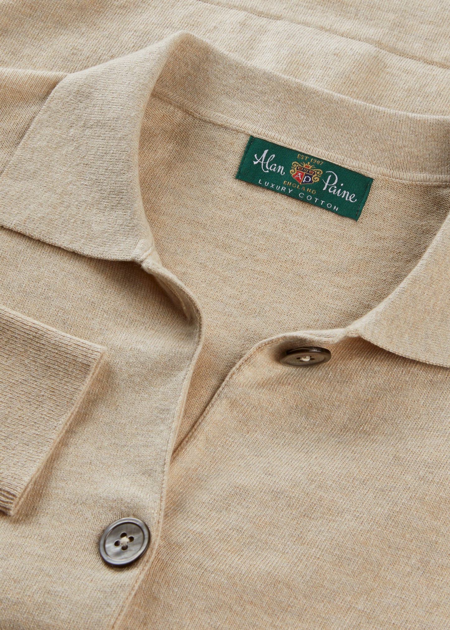 Ladies Cotton Cashmere Collared Cardigan in Beige