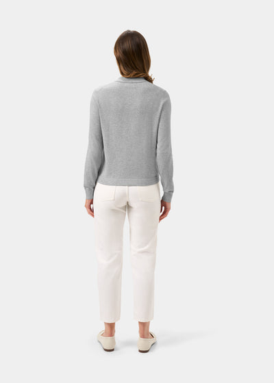Ladies Cotton Cashmere Collared Cardigan in Light Grey