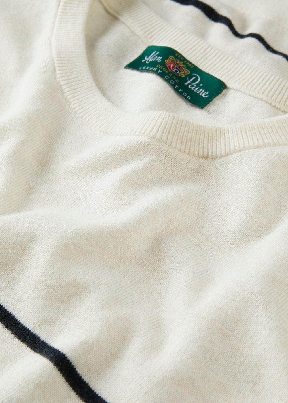 Ladies Cotton Cashmere Crew Neck Jumper in Cream and Brown