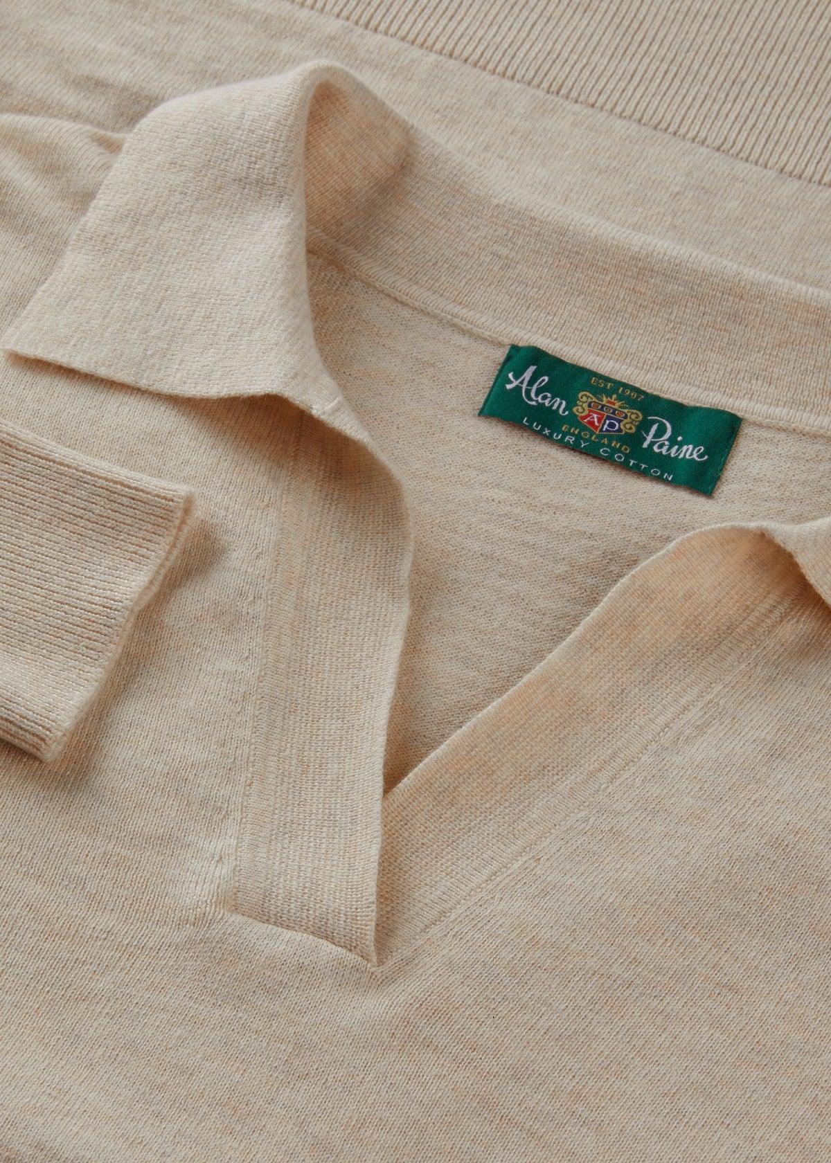 Ladies Cotton Cashmere Open Placket Jumper in Beige