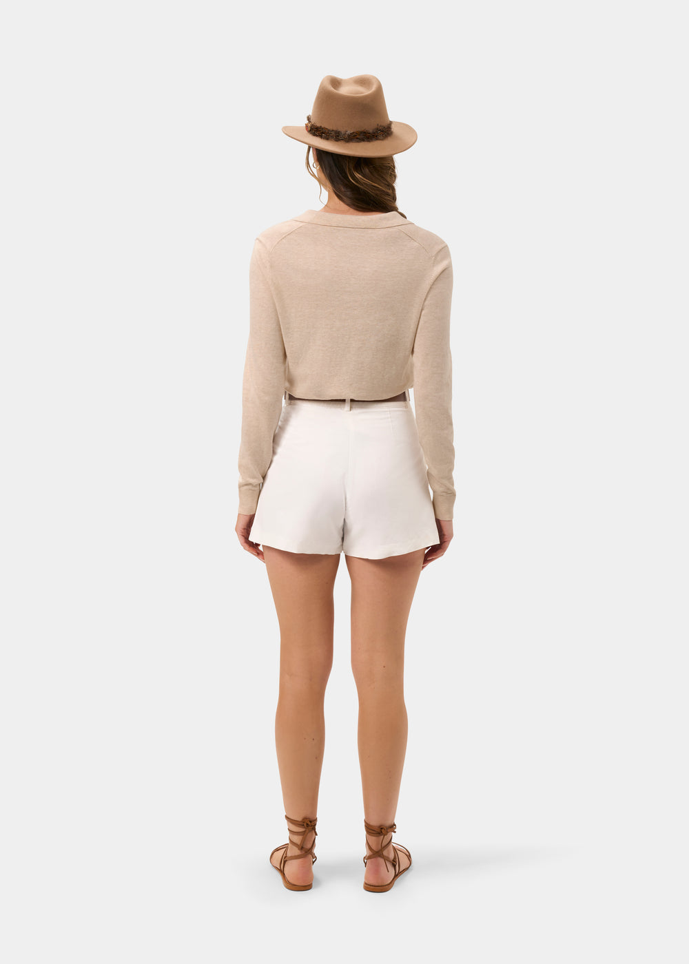 Ladies Cotton Cashmere Open Placket Jumper in Beige