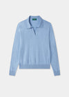 Ladies Cotton Cashmere Open Placket Jumper in Light Blue