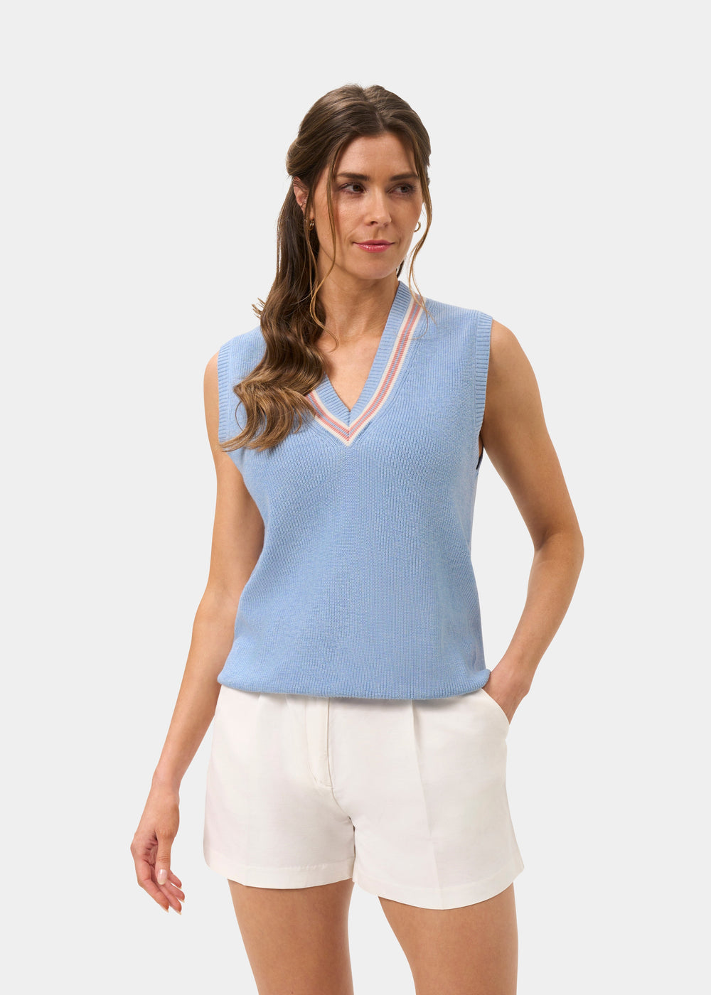 Ladies Cotton Cricket Slipover In Steel Blue Mix