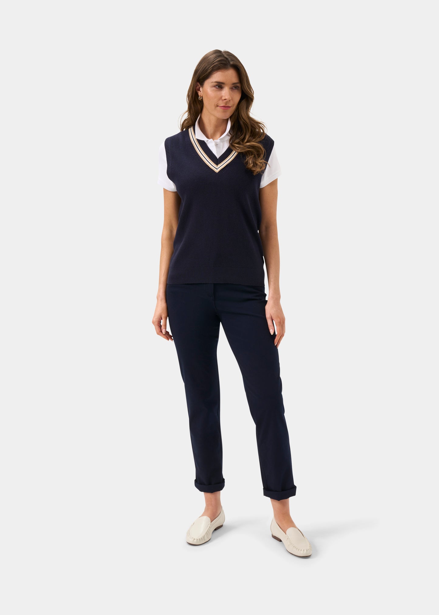 Ladies Cotton Cricket Slipover In Navy
