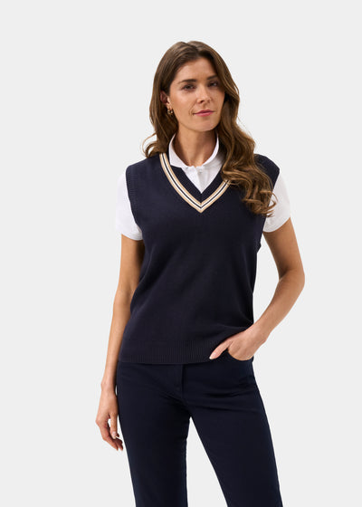 Ladies Cotton Cricket Slipover In Navy