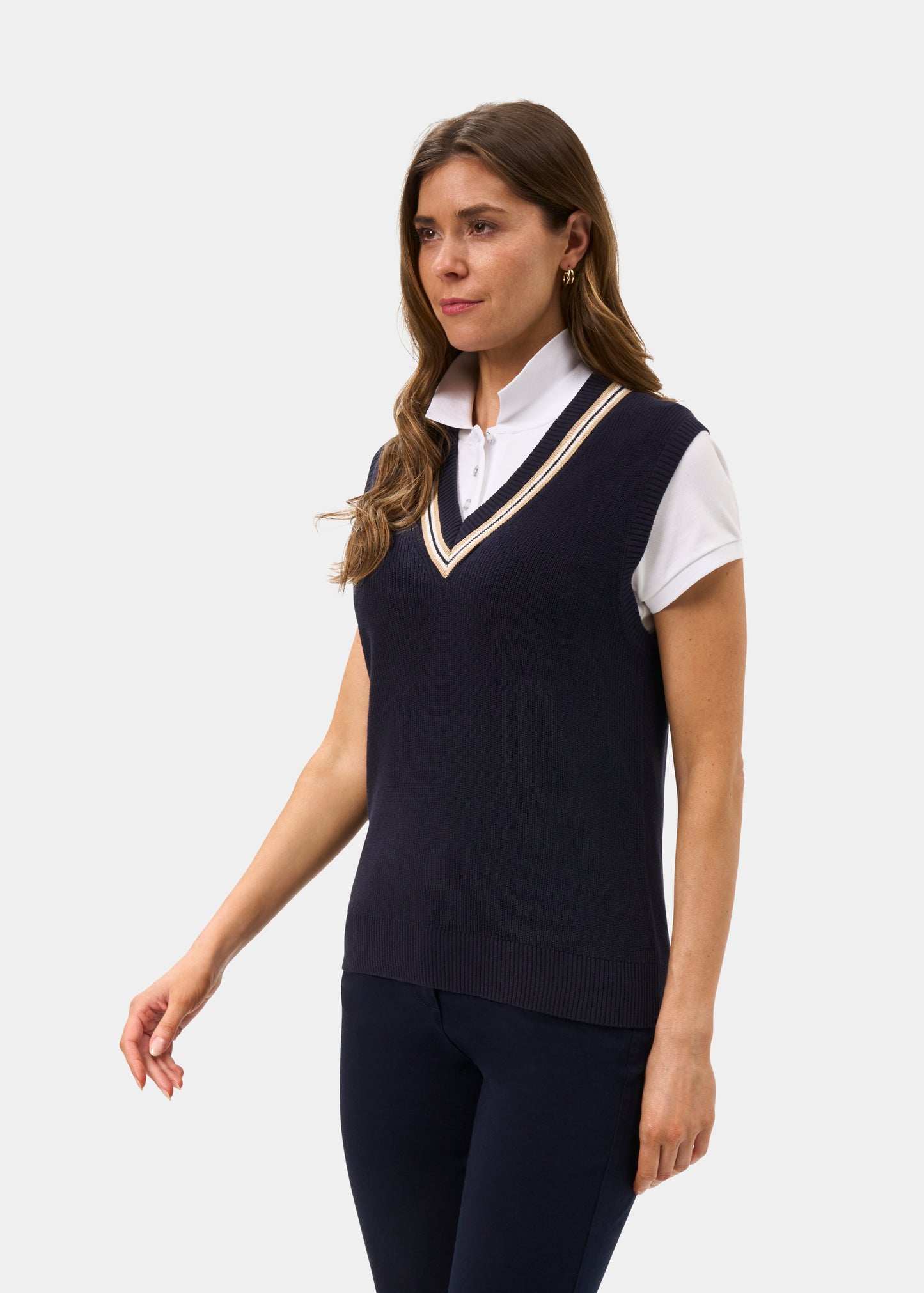 Ladies Cotton Cricket Slipover In Navy