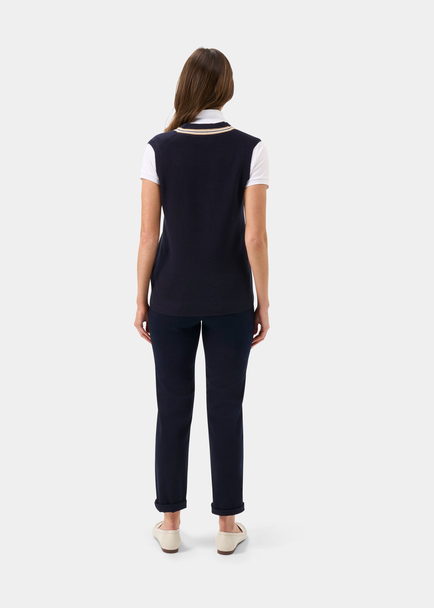 Ladies Cotton Cricket Slipover In Navy