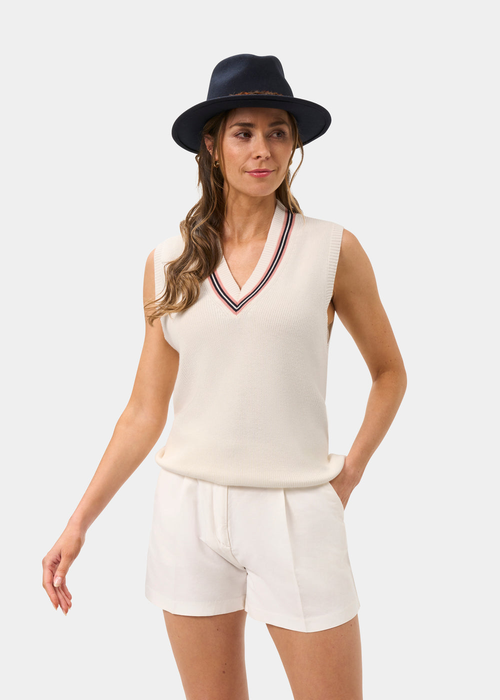 Ladies Cotton Cricket Slipover In Ecru