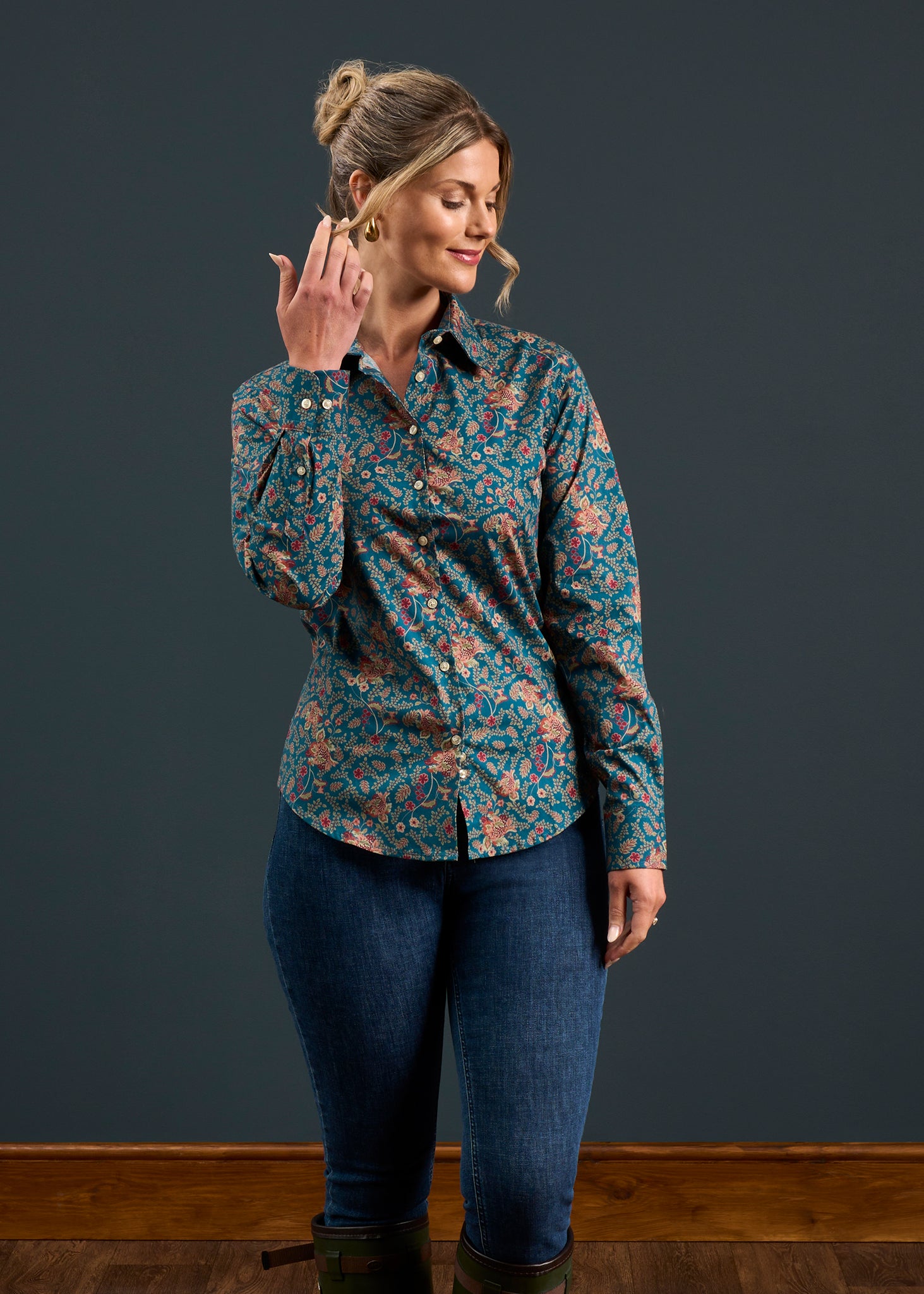 Lawen Ladies Printed Cotton Shirt - Blue Floral Design