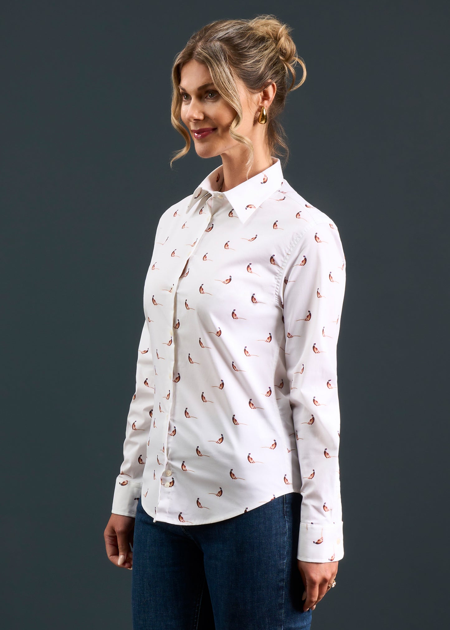 Lawen Ladies Printed Cotton Shirt - Pheasant Design