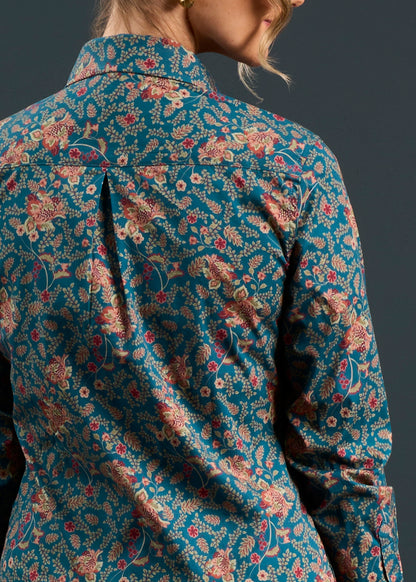 Lawen Ladies Printed Cotton Shirt - Blue Floral Design