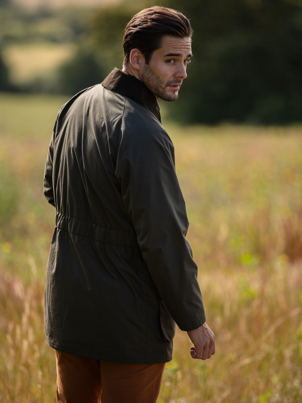 Surrey Men's Cotton Water Repellent Jacket in Olive  -  Regular Fit