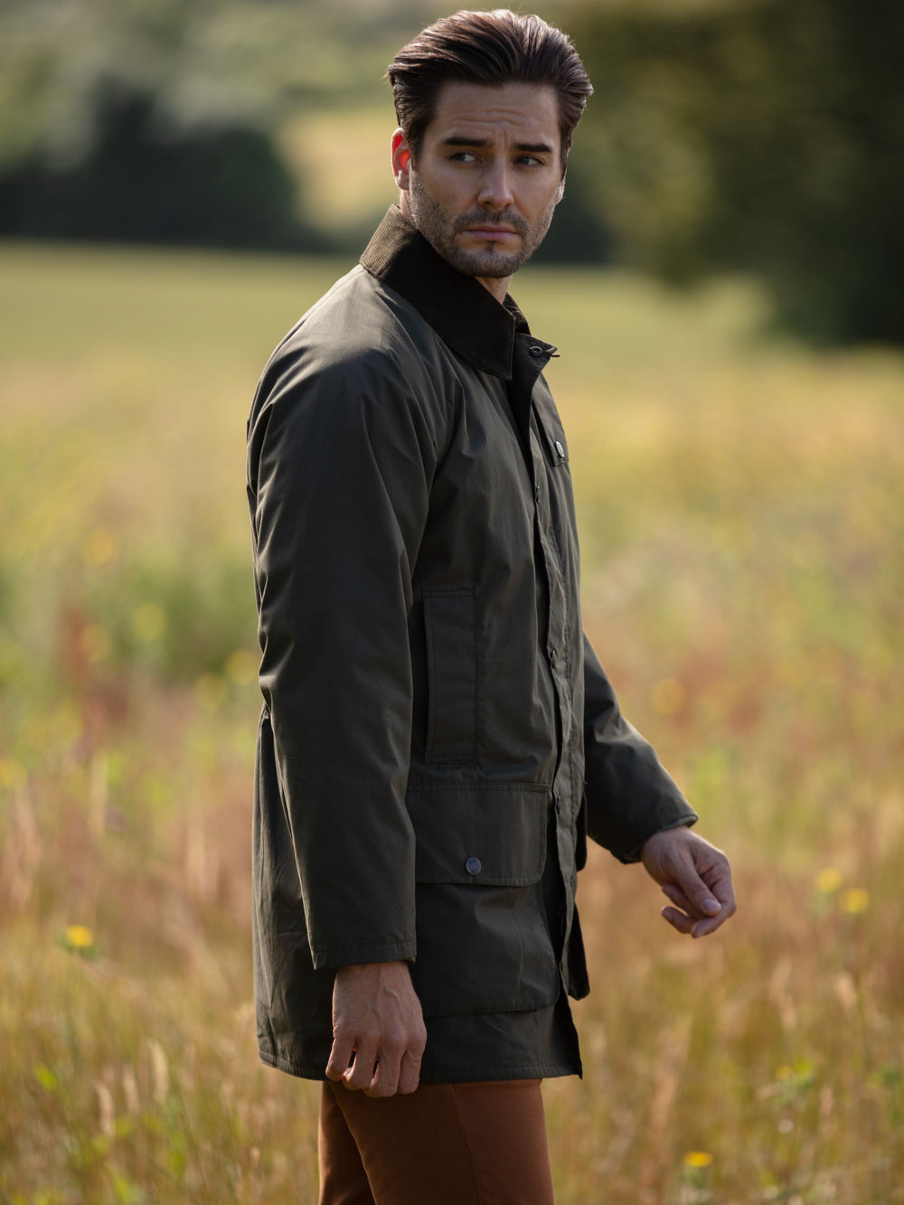 Surrey Men's Cotton Water Repellent Jacket in Olive  -  Regular Fit