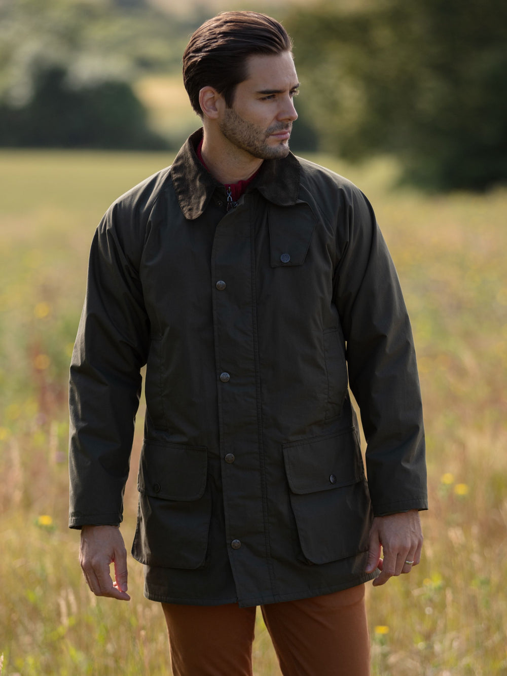 Surrey Men's Cotton Water Repellent Jacket in Olive  -  Regular Fit