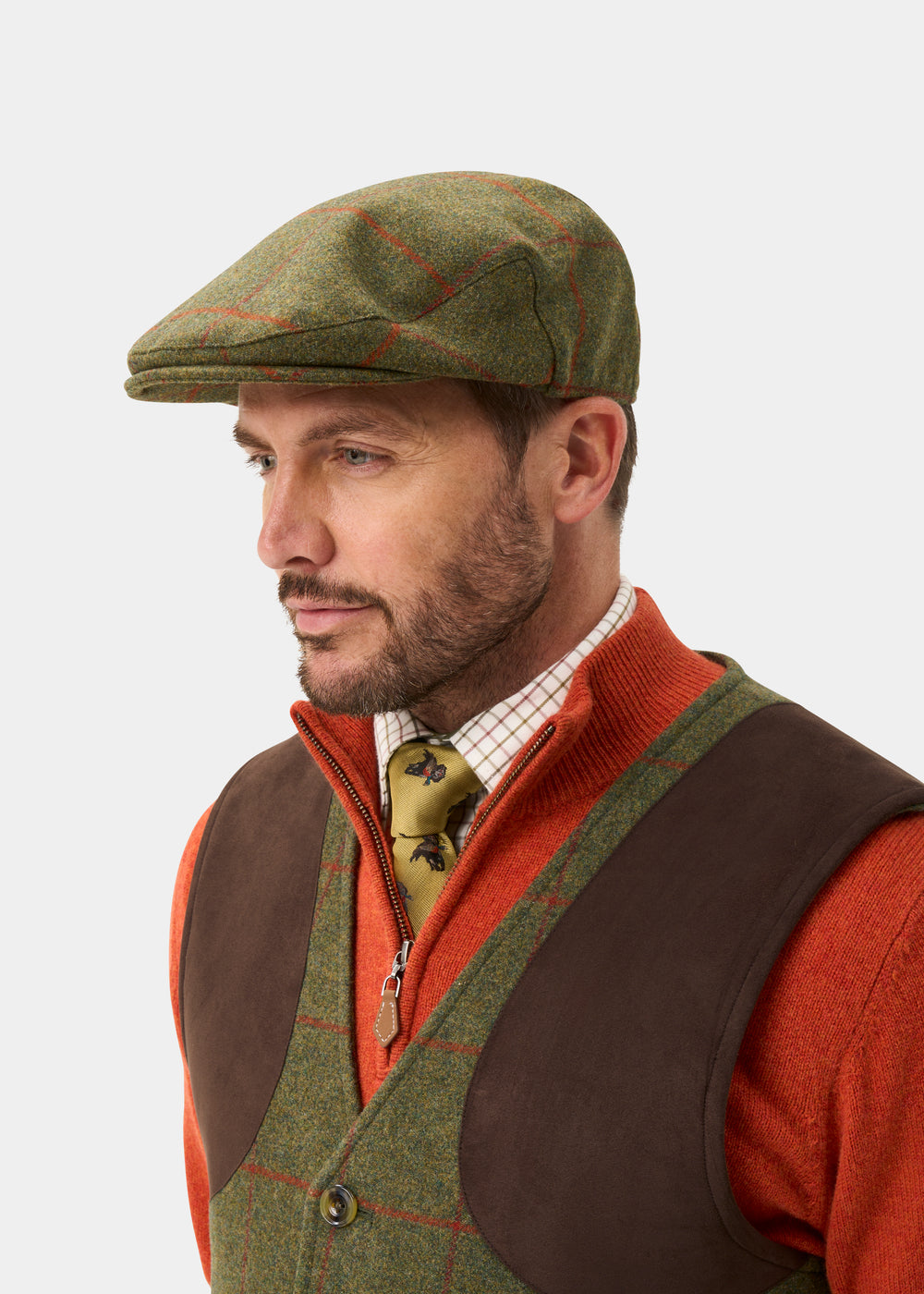 Combrook Men's Tweed Waterproof Flat Cap in Reed  -  Regular Fit