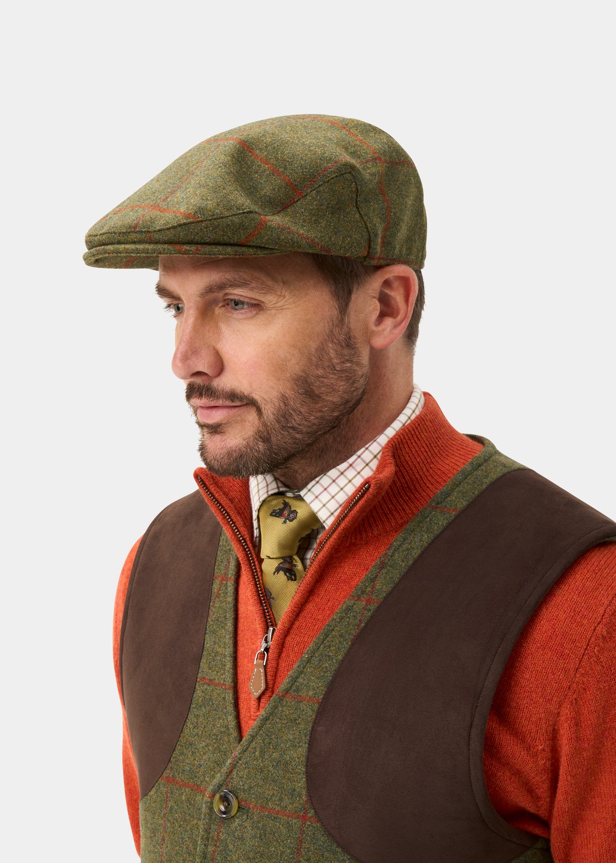 Combrook Men's Tweed Waterproof Flat Cap in Reed  -  Regular Fit