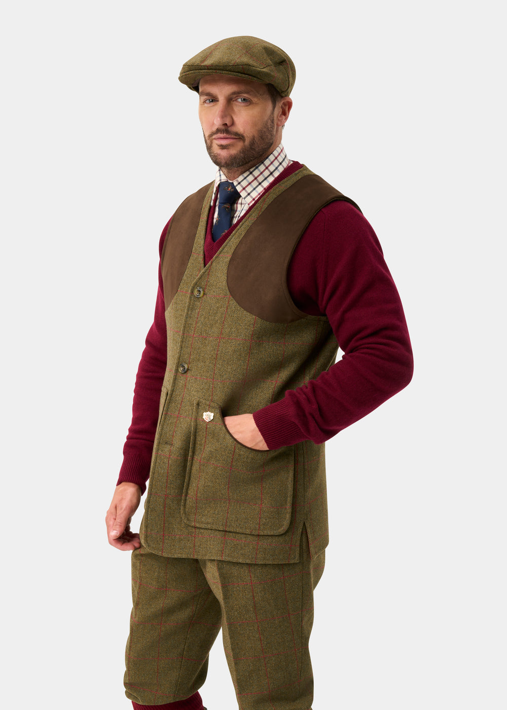 Combrook Men's Tweed Water Repellent Shooting Waistcoat in Sage  -  Shooting Fit