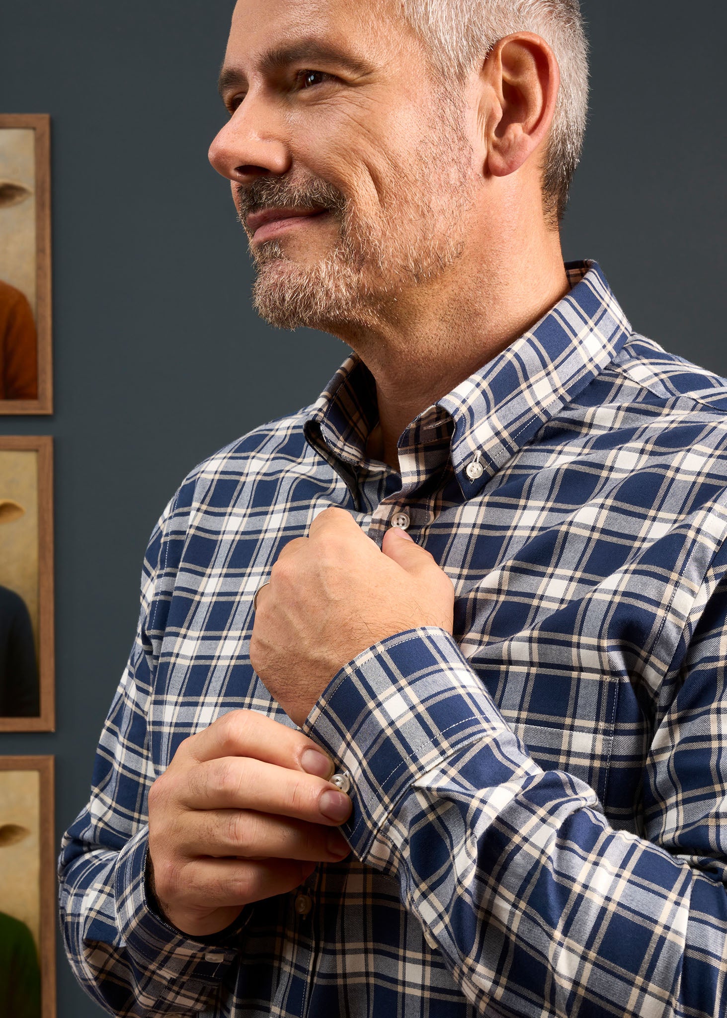 Men's Cotton Button Down Blue Check Shirt 