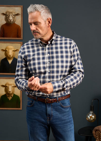 Men's Cotton Button Down Blue Check Shirt 