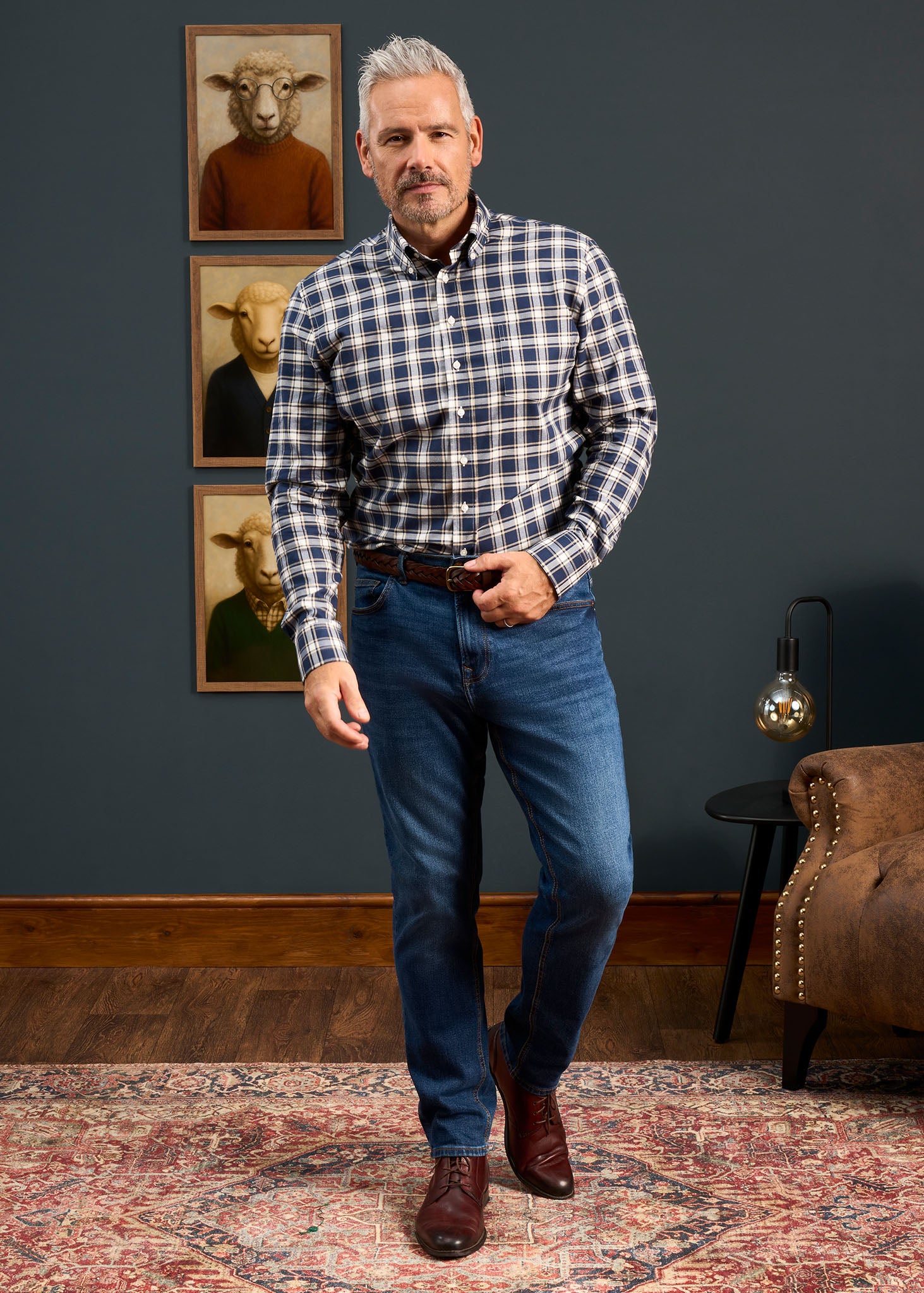 Men's Cotton Button Down Blue Check Shirt 