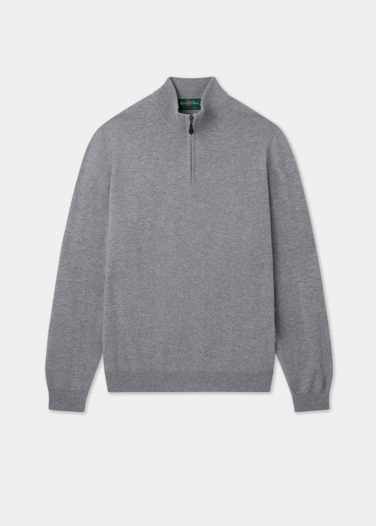 Men's Cashmere Quarter Zip Neck Jumper in Light Grey Mix