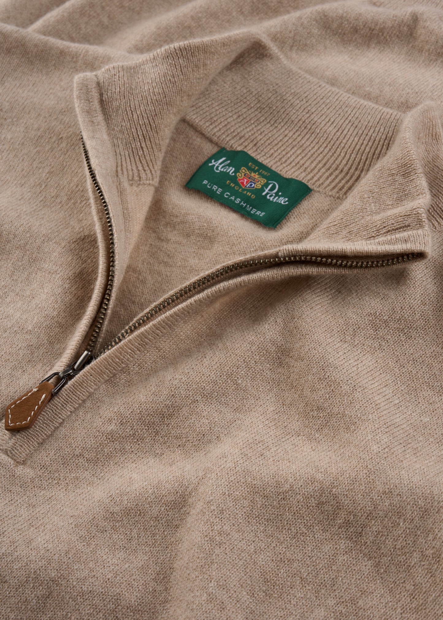 Men's Cashmere Quarter Zip Neck Jumper in Linen