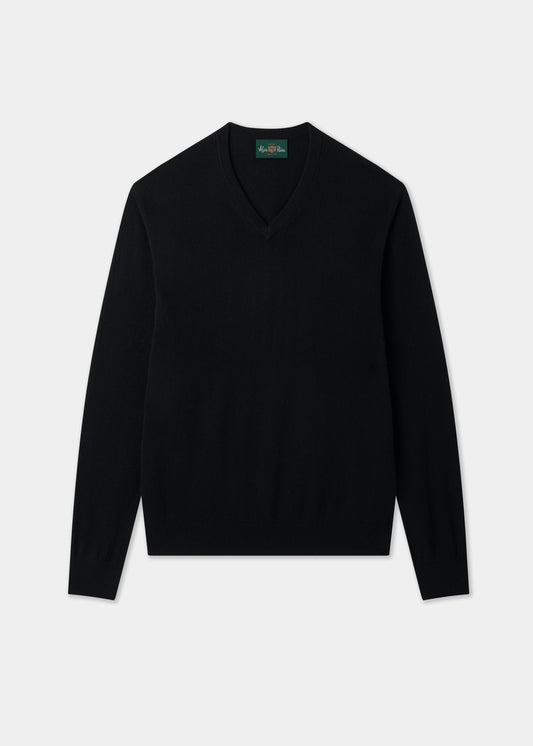 Men's Cashmere Vee Neck Jumper in Black