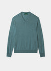 Men's Cashmere Vee Neck Jumper in Caspian