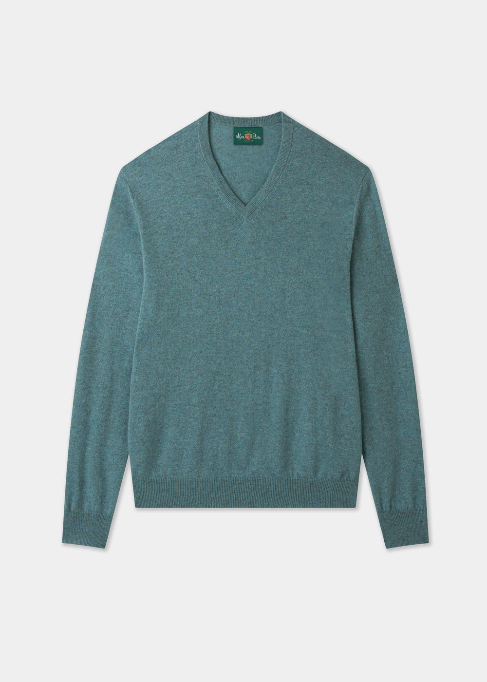 Men's Cashmere Vee Neck Jumper in Caspian